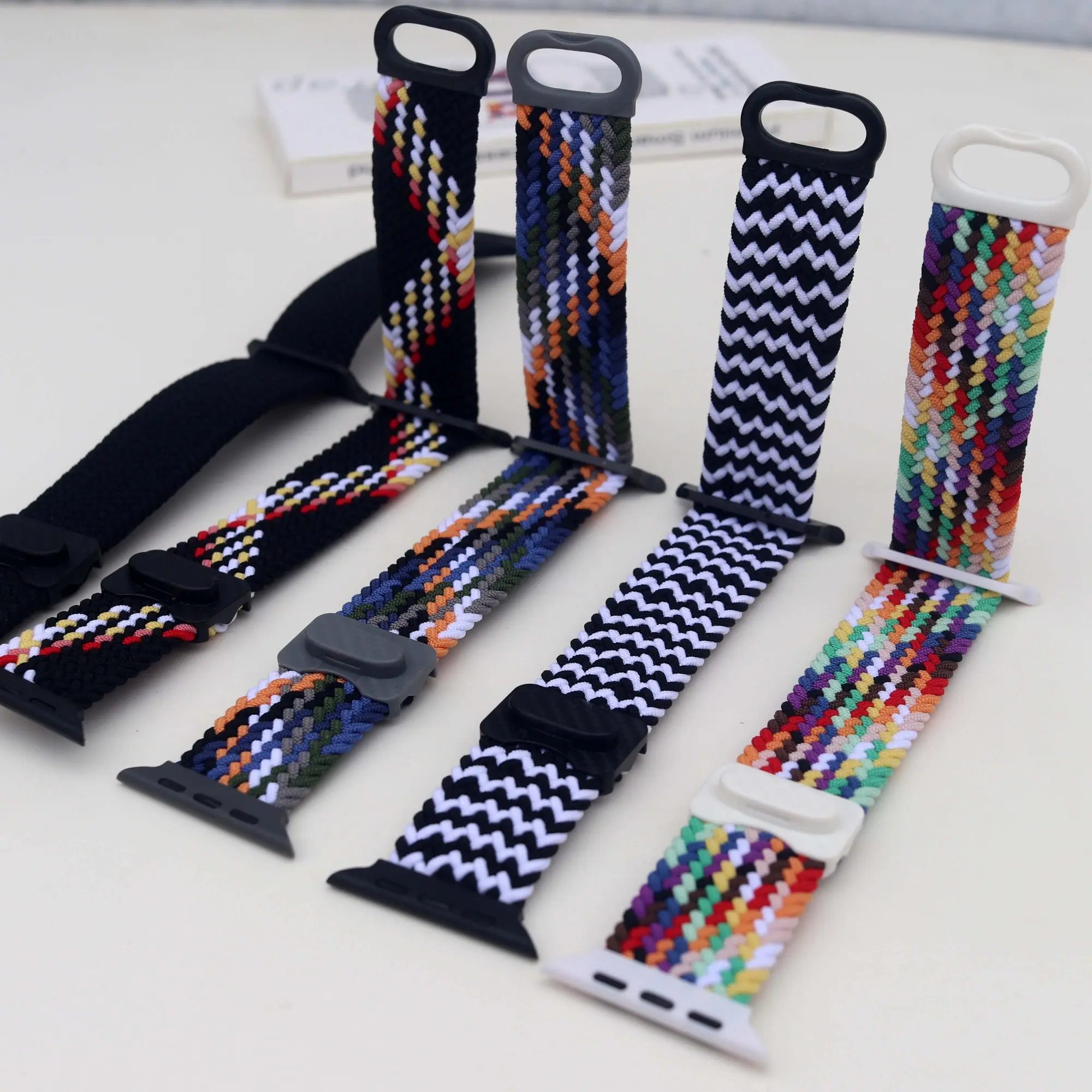 Picture of Pix Apple Watch Button Style Elastic Strap-Nylon Elastic Strap for 42/44/45/49mm-Colorful Braided Nylon Elastic Woven Loop Watch Strap Plastic Button Lock-Replacement Band For Apple Watch