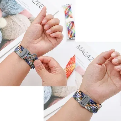 Picture of Pix Apple Watch Button Style Elastic Strap-Nylon Elastic Strap for 42/44/45/49mm-Colorful Braided Nylon Elastic Woven Loop Watch Strap Plastic Button Lock-Replacement Band For Apple Watch