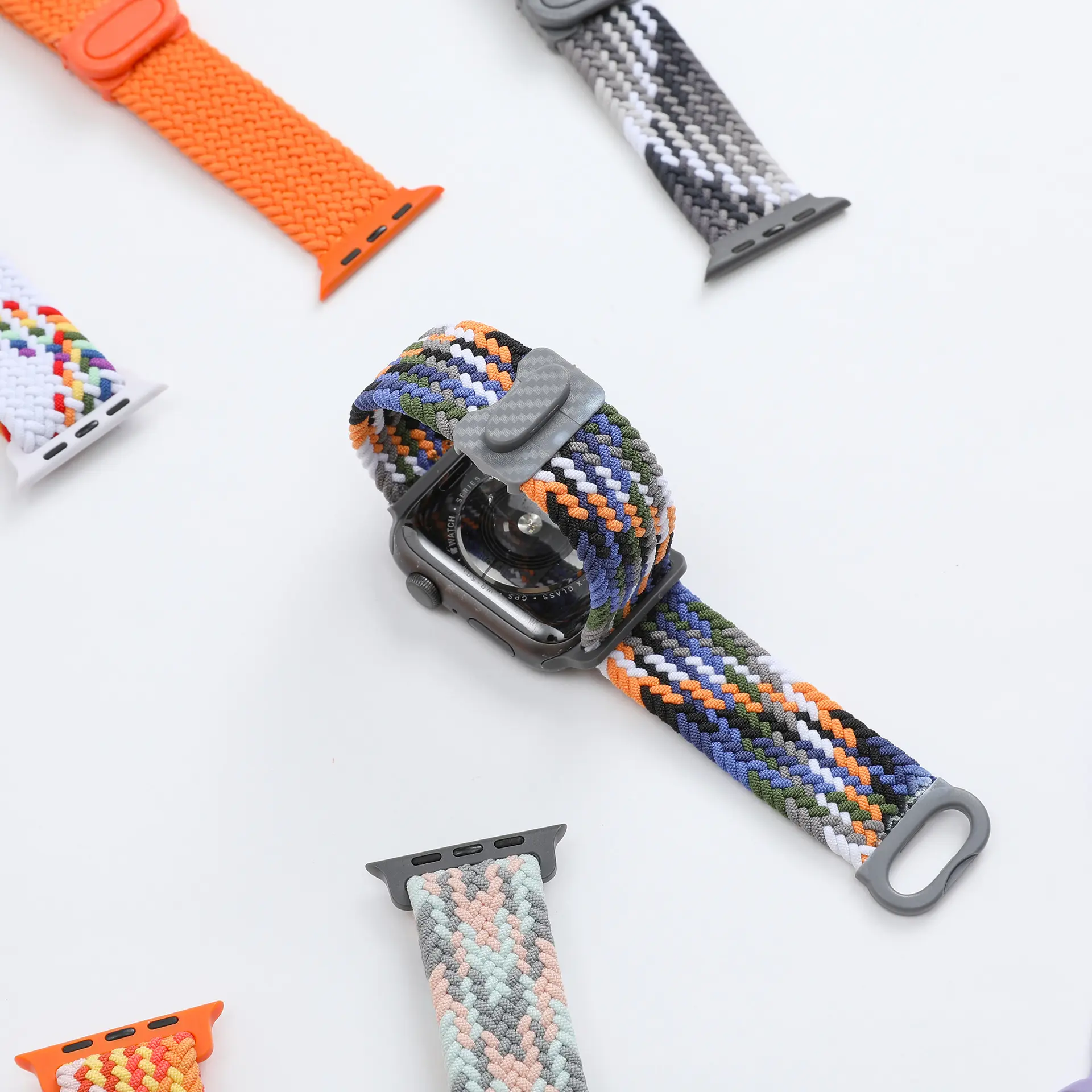 Picture of Pix Apple Watch Button Style Elastic Strap-Nylon Elastic Strap for 42/44/45/49mm-Colorful Braided Nylon Elastic Woven Loop Watch Strap Plastic Button Lock-Replacement Band For Apple Watch