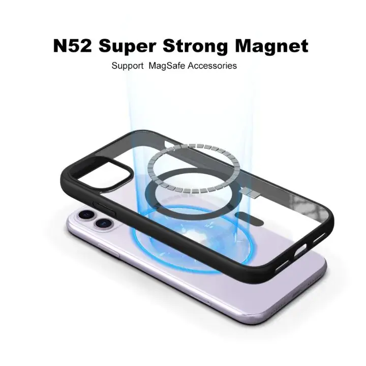 Picture of For Apple iPhone Magsafe Case -Magnetic Shockproof Transparent Wireless Charging Case For iPhone 15/15 Pro Max/15 Plus/14/14 Pro/14 Pro Max/13 Pro Max/13 Pro/13/13 Mini/12 Pro/12 Pro Max/12 Mini Transparent Protective Magsafe Border Phone Back Case
