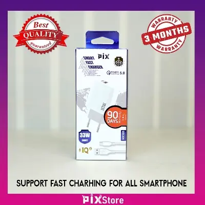 Picture of PIX 33W Charger with Type C Cable for Xiaomi, Realme, Oppo, Vivo, Samsung Android Smartphone with 3 month warranty