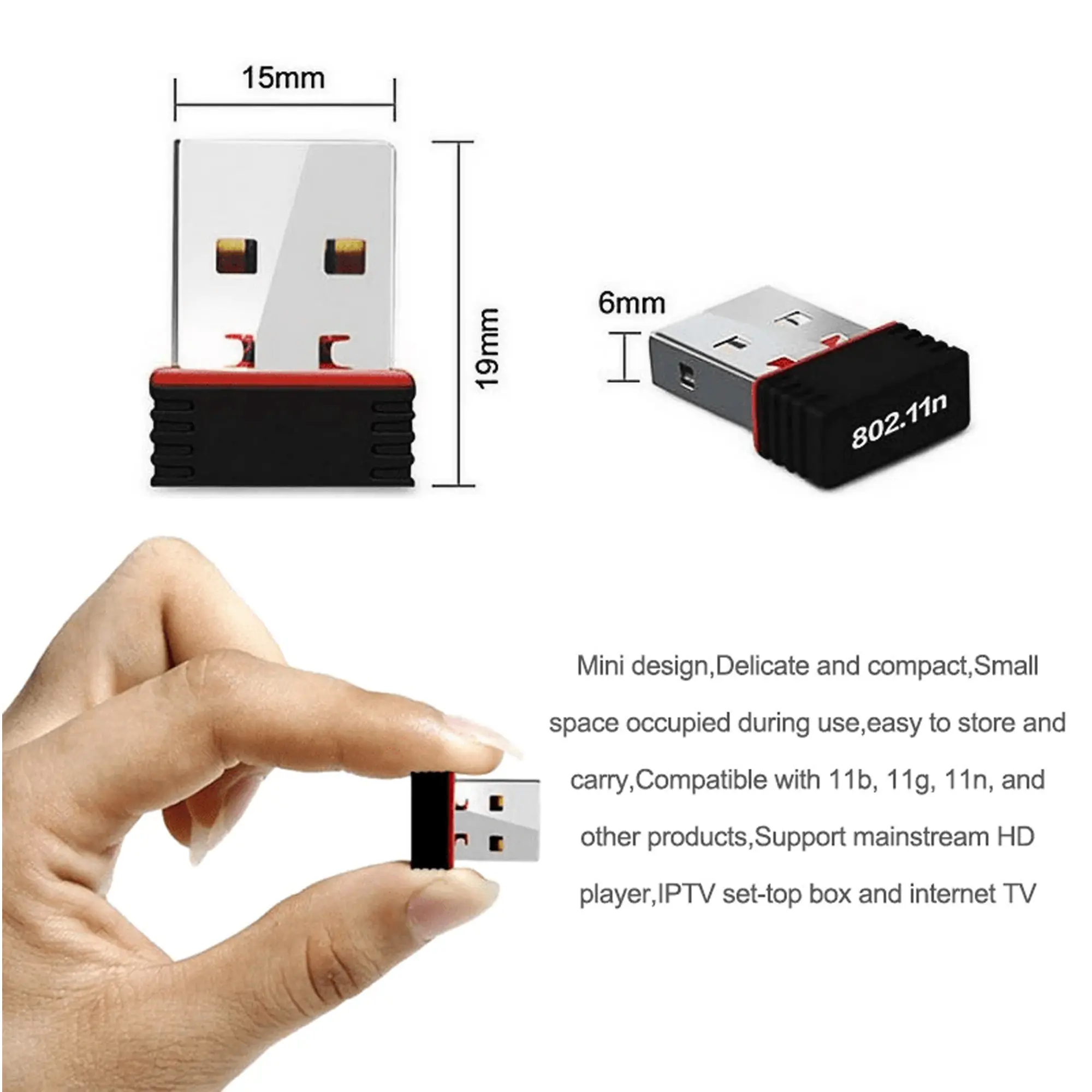 Picture of Pix Wifi Receiver 802.11N Adapter 300 Mbps- USB Mini Wireless Small Network Card - Usb 2.0 Wireless Card 300mbps