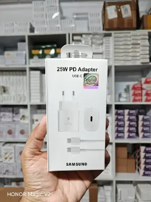 Picture of For Samsung 25W 3A USB-C Power Adapter with Cable- Samsung 25W Watt 2Pin EU Plug Fast Charging Power Adapter With Type-C to Type-C Cable- Samsung PD Charger Usb Type C Fast Charger