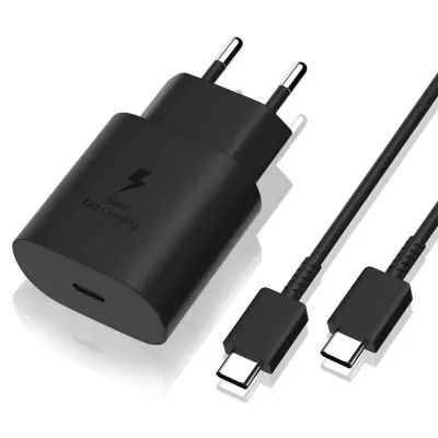 Picture of For Samsung 25W 3A USB-C Power Adapter with Cable- Samsung 25W Watt 2Pin EU Plug Fast Charging Power Adapter With Type-C to Type-C Cable- Samsung PD Charger Usb Type C Fast Charger