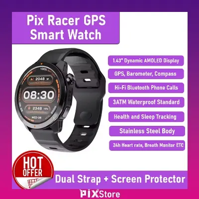Picture of Pix Racer GP.S AMOLED Screen Smart Watch- Pix Racer Built-in G.PS 3ATM Waterproof 1.43" Dynamic AMOLED HD Screen Bluetooth Call NFC Health Monitoring Smartwatch- Premium Quality AMOLED Screen Smart Watch For Android And IOS Supported (Black Color)