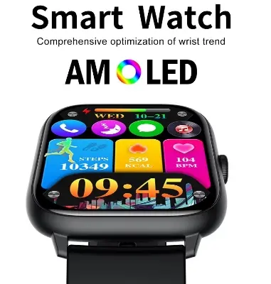 Picture of Pix Shadhin AMOLED Screen Smart Watch- Pix Shadhin IP68 Waterproof 2.06" AMOLED HD Screen Bluetooth Call Sleep Tracking Smartwatch- Premium Quality AMOLED Screen Smart Watch with free Screen Protector, Charging Cable ( Black Color)