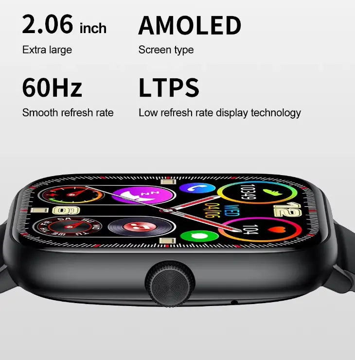 Picture of Pix Shadhin AMOLED Screen Smart Watch- Pix Shadhin IP68 Waterproof 2.06" AMOLED HD Screen Bluetooth Call Sleep Tracking Smartwatch- Premium Quality AMOLED Screen Smart Watch with free Screen Protector, Charging Cable ( Black Color)