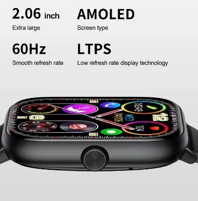 Picture of Pix Shadhin AMOLED Screen Smart Watch- Pix Shadhin IP68 Waterproof 2.06" AMOLED HD Screen Bluetooth Call Sleep Tracking Smartwatch- Premium Quality AMOLED Screen Smart Watch with free Screen Protector, Charging Cable ( Black Color)