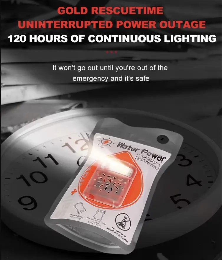 Picture of Pix Salt Water Lamp Emergency Light 120 hours - Portable Salt Water Lamp, 3 LED Outdoor Salt Lamp Emergency Camping Lantern, 120 Hours No Battery Reusable Salt Lighting with Lanyard for Night Fishing Camping