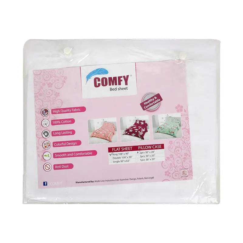 Picture of Comfy Premium Twill Bed Sheet - King Size (108"x90") White - with Two Pillow Cover