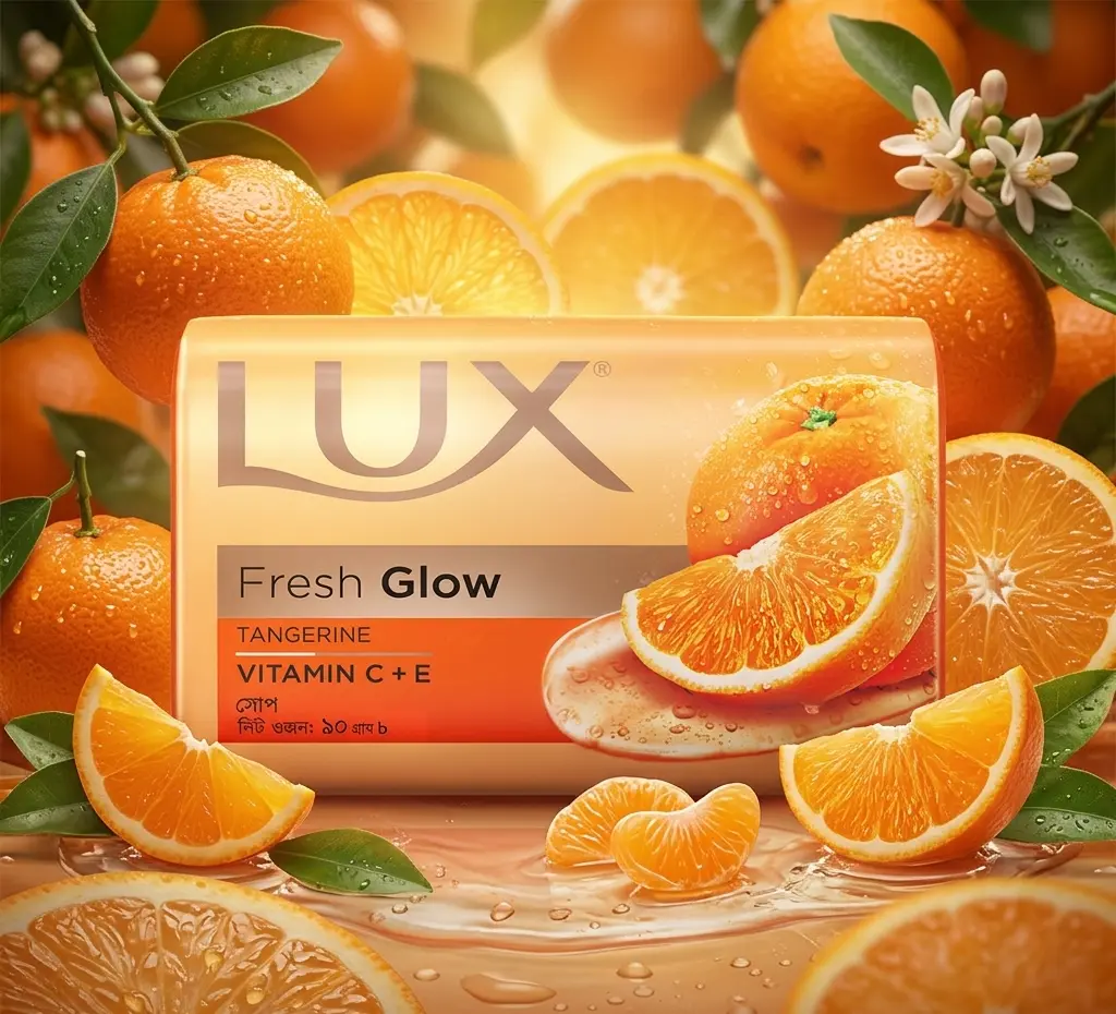 Picture of Lux Soap Bar Fresh Glow Tangerine & Vitamin C + E 90g (Free Hair Oil 2.7ml)