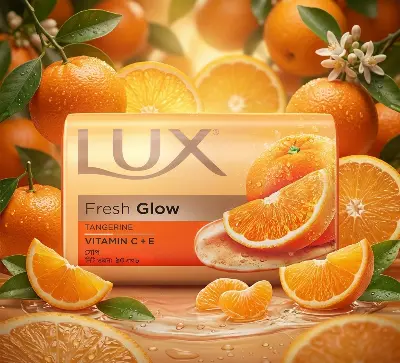 Picture of Lux Soap Bar Fresh Glow Tangerine & Vitamin C + E 90g (Free Hair Oil 2.7ml)