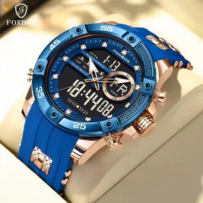 Picture of FOXBOX dual display quartz LED Military Watches for Men Fashion Alarm Wristwatch Waterproof Quartz Big Clock Digital Male Watch
