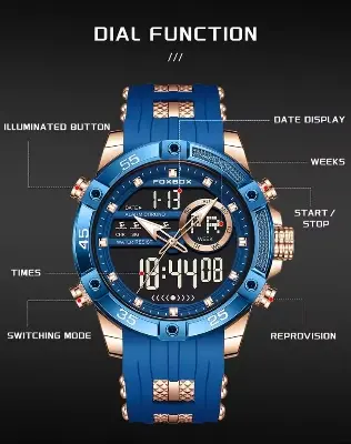 Picture of FOXBOX dual display quartz LED Military Watches for Men Fashion Alarm Wristwatch Waterproof Quartz Big Clock Digital Male Watch