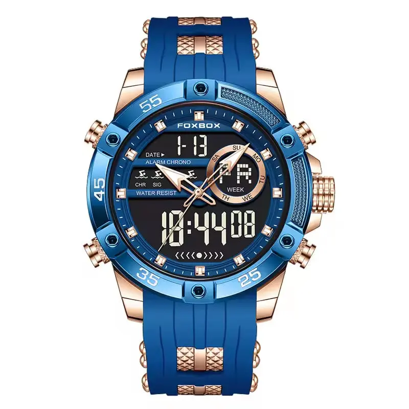 Picture of FOXBOX dual display quartz LED Military Watches for Men Fashion Alarm Wristwatch Waterproof Quartz Big Clock Digital Male Watch
