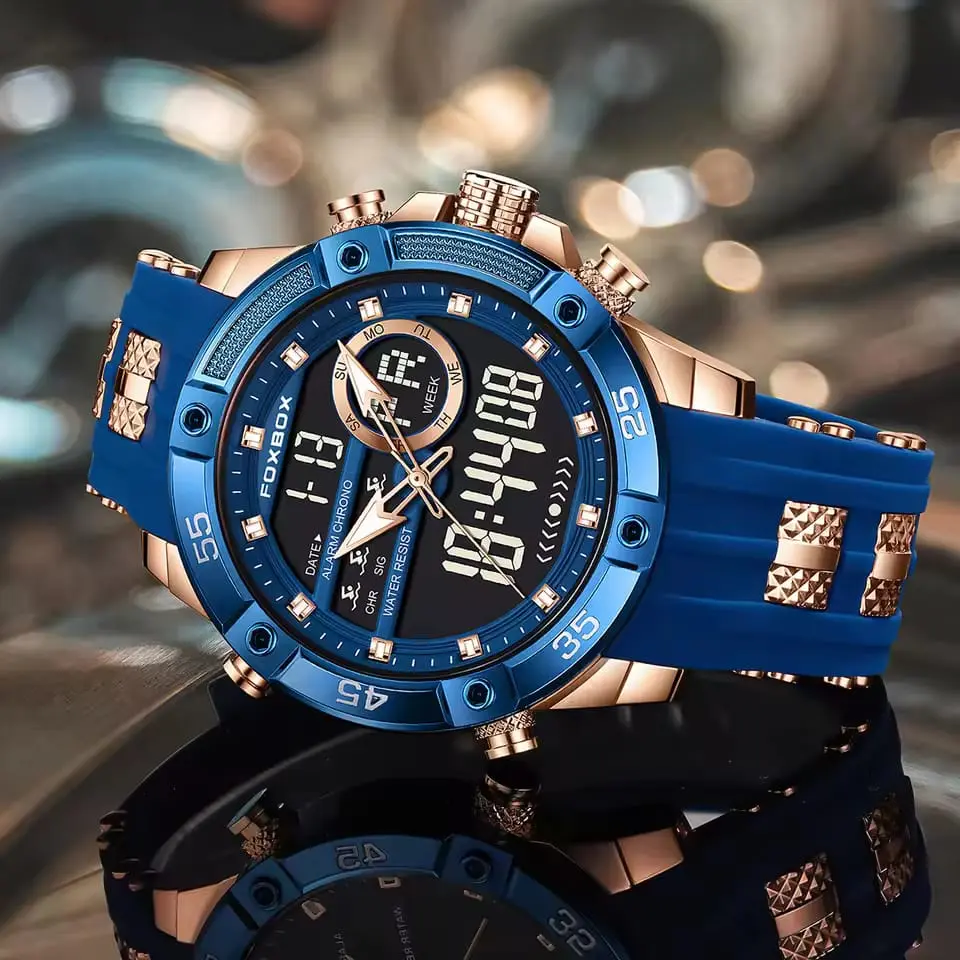 Picture of FOXBOX dual display quartz LED Military Watches for Men Fashion Alarm Wristwatch Waterproof Quartz Big Clock Digital Male Watch