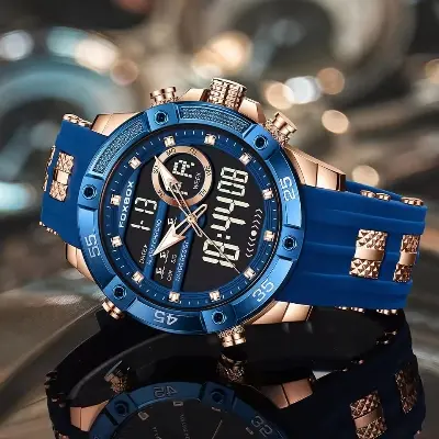 Picture of FOXBOX dual display quartz LED Military Watches for Men Fashion Alarm Wristwatch Waterproof Quartz Big Clock Digital Male Watch