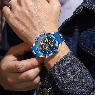 Picture of FOXBOX dual display quartz LED Military Watches for Men Fashion Alarm Wristwatch Waterproof Quartz Big Clock Digital Male Watch