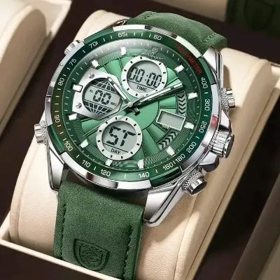 Picture of Poedagar 108 model Quartz Led Wristwatch – Dual Time, Leather Strap, Stylish Men's Watch