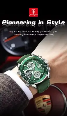 Picture of Poedagar 108 model Quartz Led Wristwatch – Dual Time, Leather Strap, Stylish Men's Watch