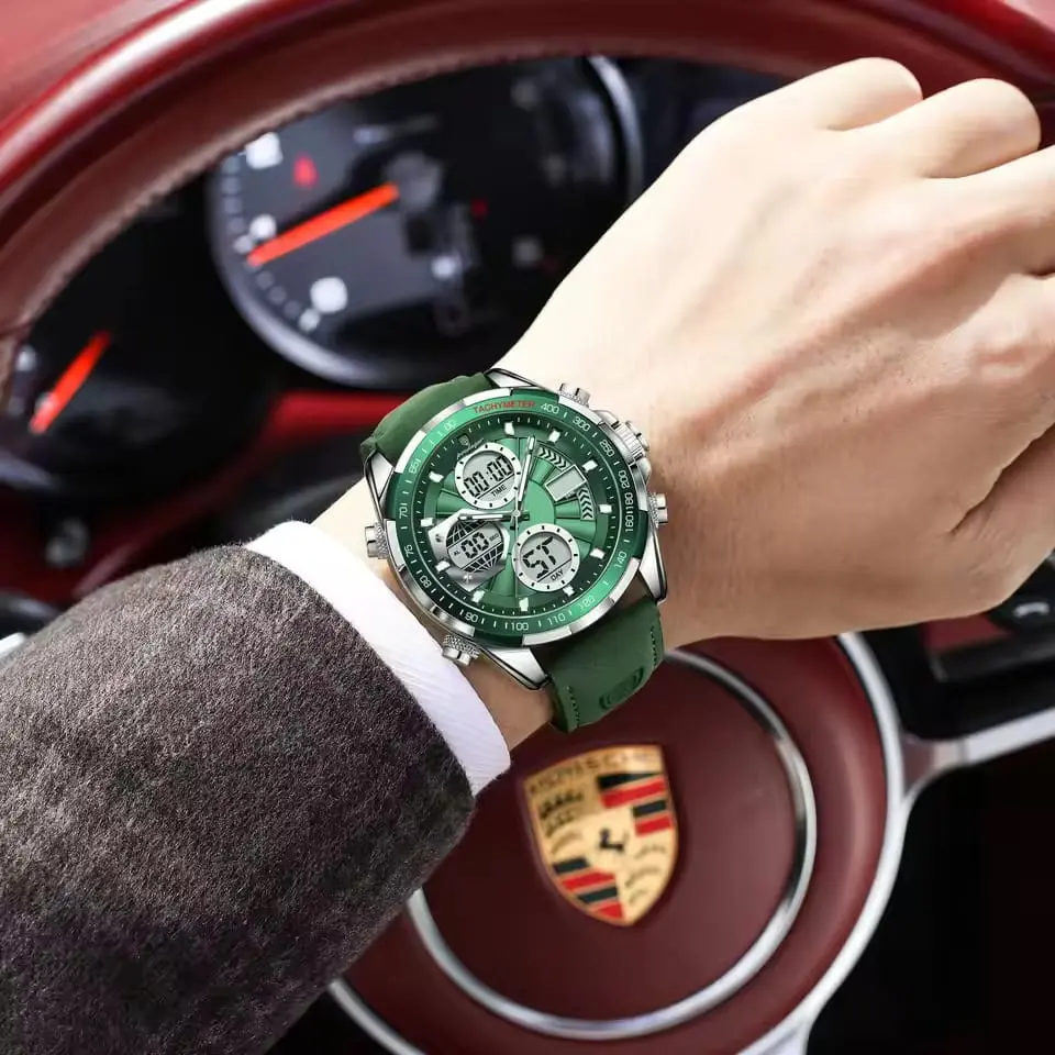 Picture of Poedagar 108 model Quartz Led Wristwatch – Dual Time, Leather Strap, Stylish Men's Watch
