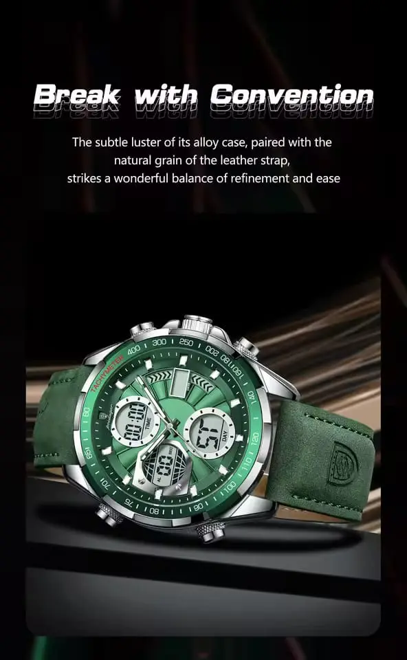 Picture of Poedagar 108 model Quartz Led Wristwatch – Dual Time, Leather Strap, Stylish Men's Watch