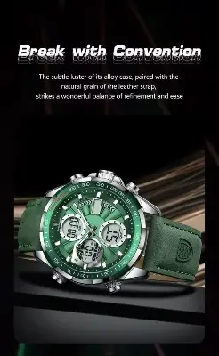 Picture of Poedagar 108 model Quartz Led Wristwatch – Dual Time, Leather Strap, Stylish Men's Watch