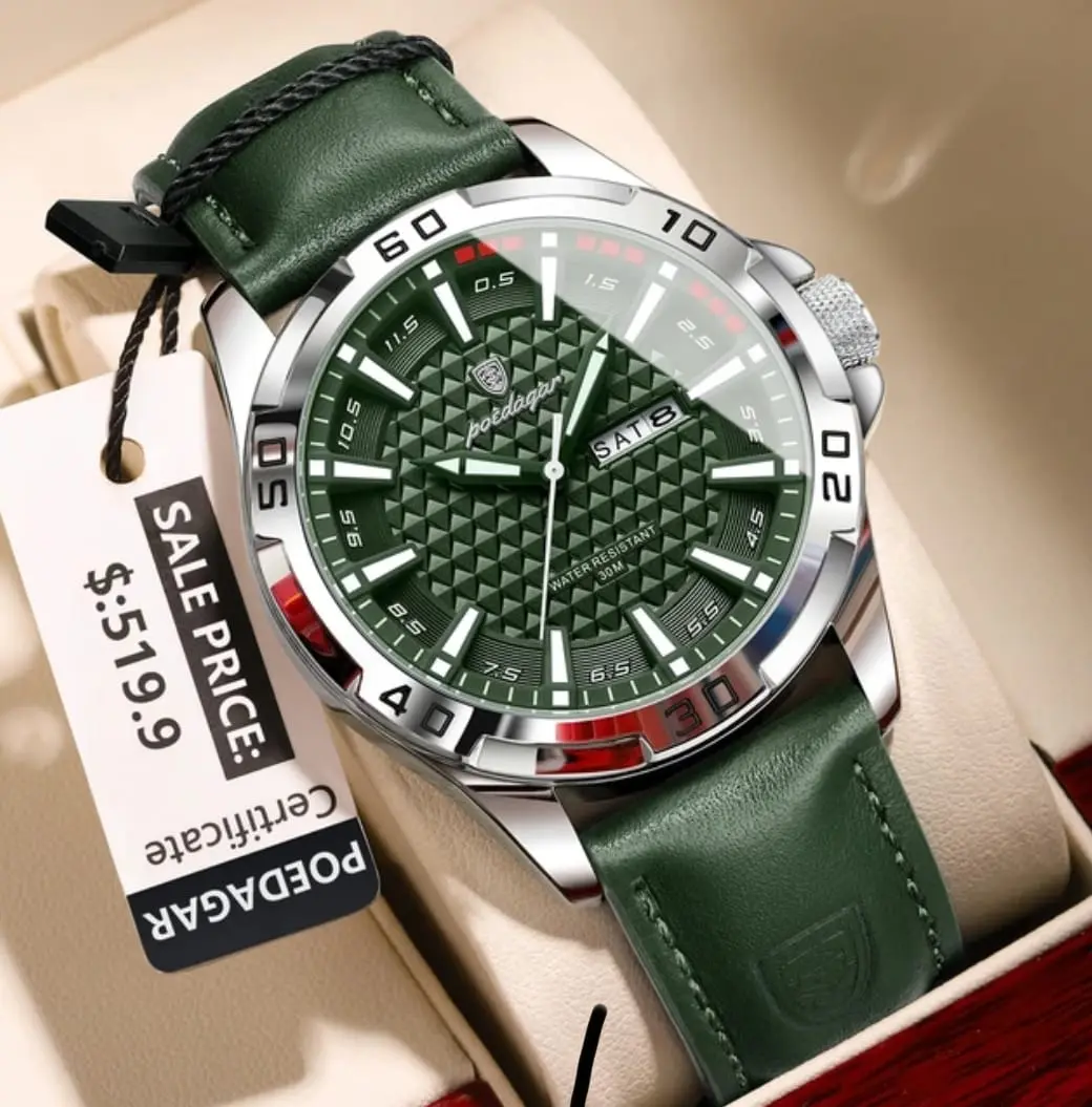 Picture of Poedagar 895 Quartz Leather Strap Man Date Week Calendar Fashion Luminous Hands Business Men's Wristwatch