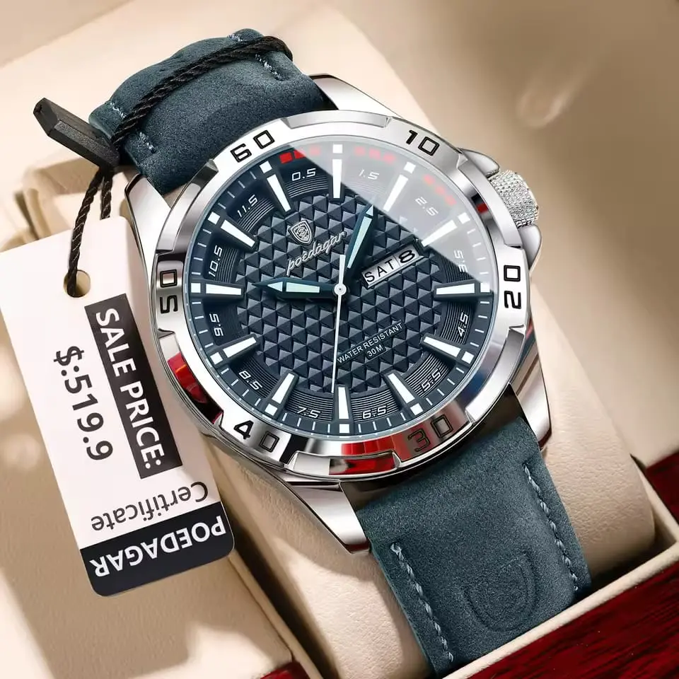 Picture of Poedagar 895 Quartz Leather Strap Man Date Week Calendar Fashion Luminous Hands Business Men's Wristwatch