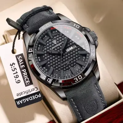 Picture of Poedagar 895 Quartz Leather Strap Man Date Week Calendar Fashion Luminous Hands Business Men's Wristwatch