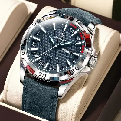 Picture of Poedagar 895 Quartz 3ATM Deep Waterproof Leather Strap Man Date Week Calendar Fashion Luminous Hands Business Men's Wristwatch
