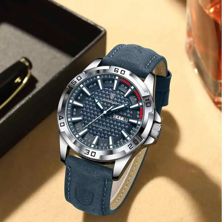 Picture of Poedagar 895 Quartz 3ATM Deep Waterproof Leather Strap Man Date Week Calendar Fashion Luminous Hands Business Men's Wristwatch