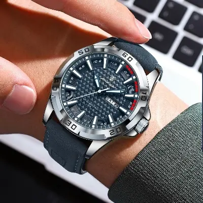 Picture of Poedagar 895 Quartz 3ATM Deep Waterproof Leather Strap Man Date Week Calendar Fashion Luminous Hands Business Men's Wristwatch