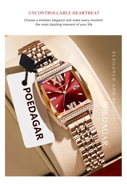Picture of Poedagar 795 Luxury Ladies Premium Fashion Wrist Watch  –  Crystal Stones, Stainless Steel Strap, Date Display waterproof quartz movement