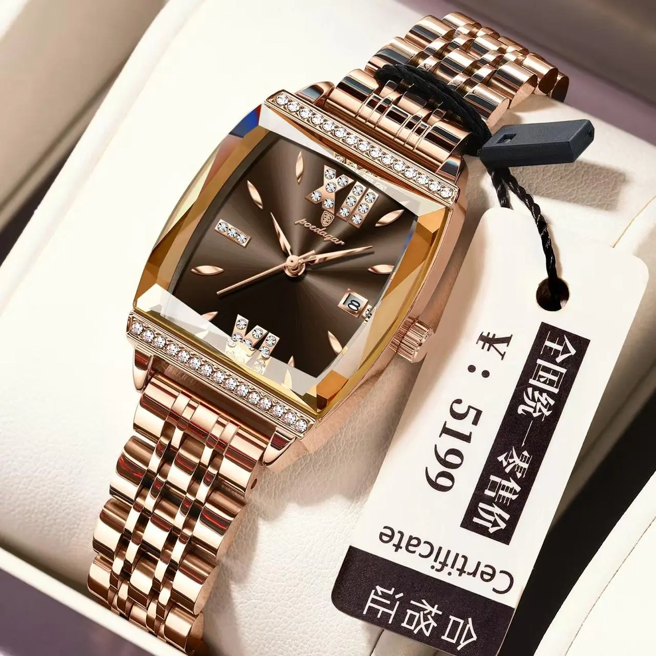 Picture of Poedagar 795 Luxury Ladies Premium Fashion Wrist Watch  –  Crystal Stones, Stainless Steel Strap, Date Display waterproof quartz movement