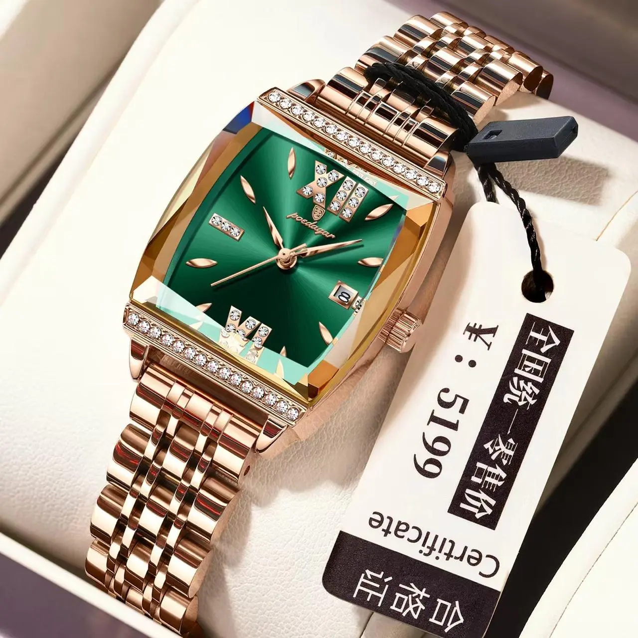 Picture of Poedagar 795 Luxury Ladies Premium Fashion Wrist Watch  –  Crystal Stones, Stainless Steel Strap, Date Display waterproof quartz movement
