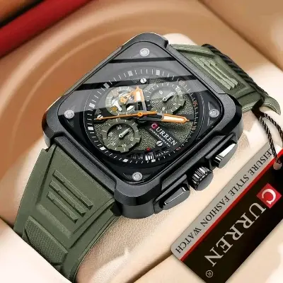 Picture of Curren 8461 new Model Men's watch unique design Silicon belt square dial chronograph active waterproof exclusive collection wrist-watche for Men