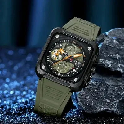 Picture of Curren 8461 new Model Men's watch unique design Silicon belt square dial chronograph active waterproof exclusive collection wrist-watche for Men