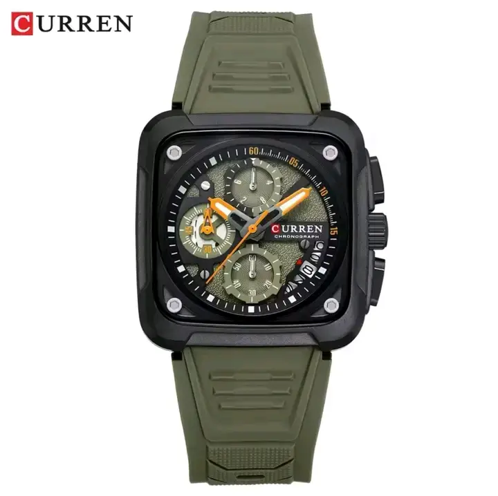 Picture of Curren 8461 new Model Men's watch unique design Silicon belt square dial chronograph active waterproof exclusive collection wrist-watche for Men