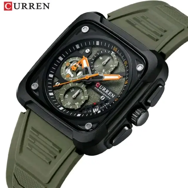 Picture of Curren 8461 new Model Men's watch unique design Silicon belt square dial chronograph active waterproof exclusive collection wrist-watche for Men