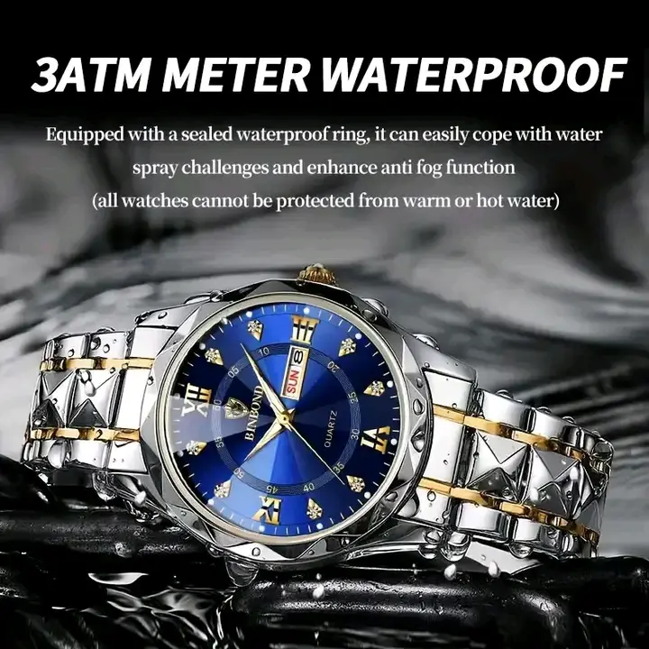 Picture of Binbond 2521 luxury fashion diamond cutting glass stainless steel imported quartz movement wrist-watch FOR men