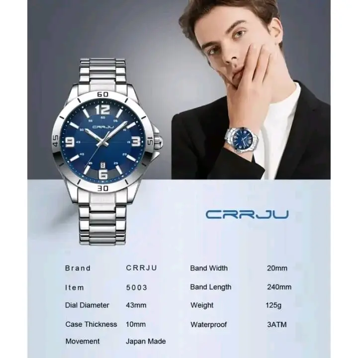 Picture of CRRJU 5003 new luxury fashion stainless steel imported waterproof quartz movement wrist-watche for men