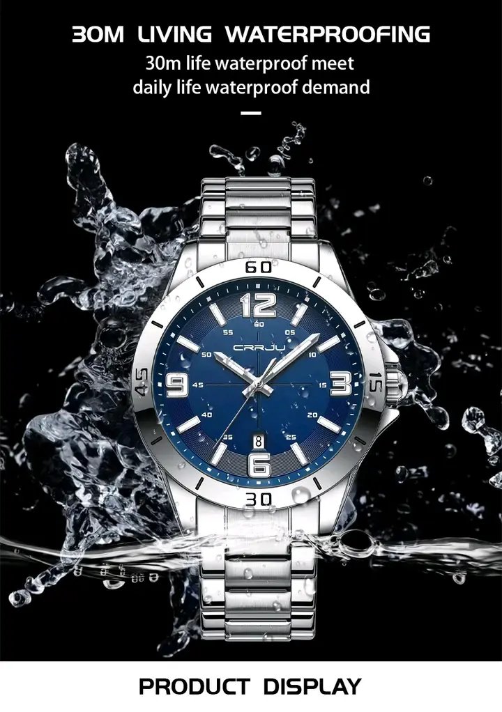 Picture of CRRJU 5003 new luxury fashion stainless steel imported waterproof quartz movement wrist-watche for men