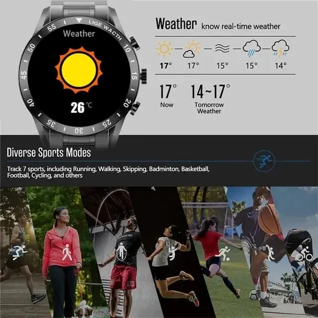 Picture of Lige BW0321 new full touch screen Bluetooth call, call recive, call dail,  health features smartwatche for men
