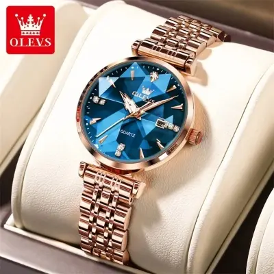 Picture of Olevs 5536 Luxury fashion stainless steel imported waterproof quartz movement new model Diamond cutting wrist-watche for women