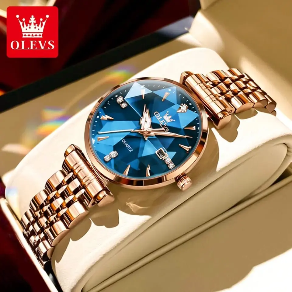 Picture of Olevs 5536 Luxury fashion stainless steel imported waterproof quartz movement new model Diamond cutting wrist-watche for women