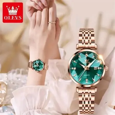 Picture of Olevs 5536 Luxury fashion stainless steel imported waterproof quartz movement new model Diamond cutting wrist-watche for women