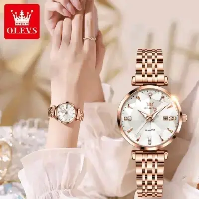 Picture of Olevs 5536 Luxury fashion stainless steel imported waterproof quartz movement new model Diamond cutting wrist-watche for women