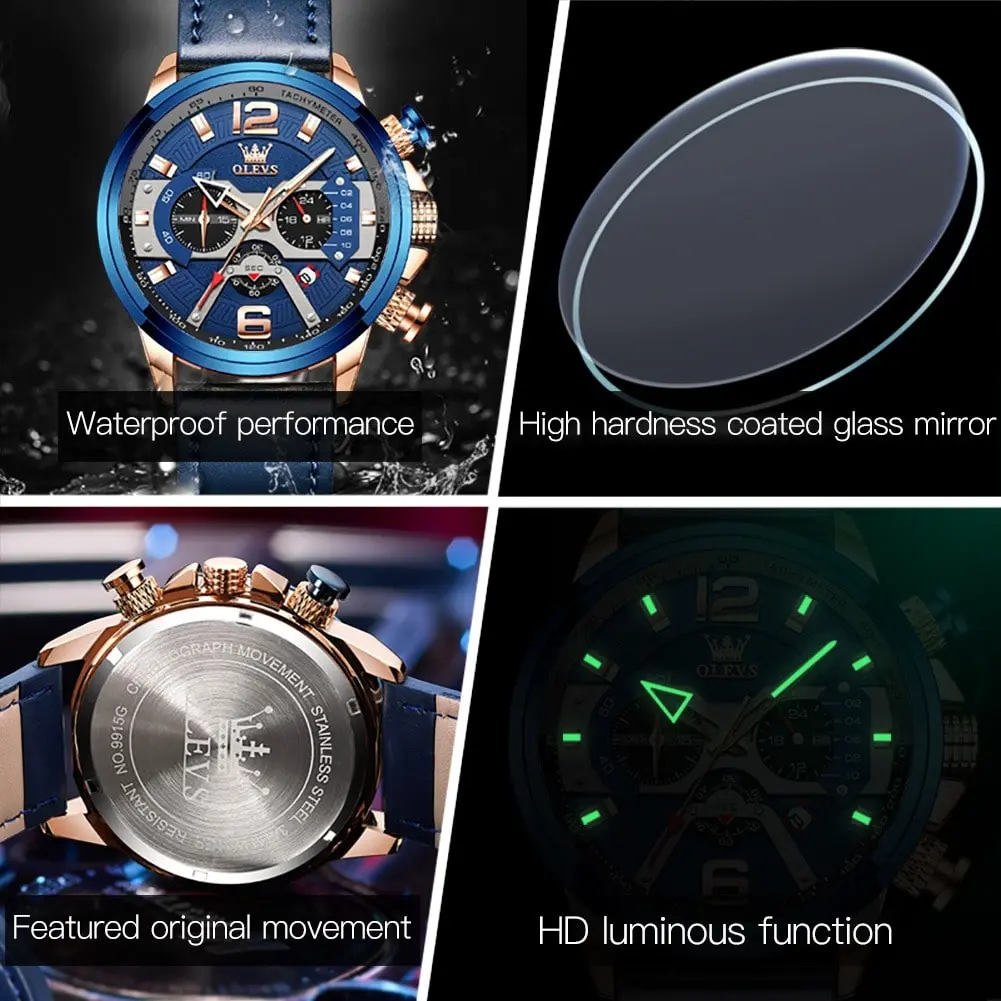 Picture of Olevs 9915 luxury fashion leather belt waterproof imported sports watche for men