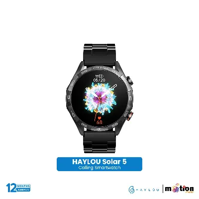 Picture of Haylou Solar 5 1.58" AMOLED Display BT Calling Smart Watch ( Metallic + Silicone ) Strap - Black